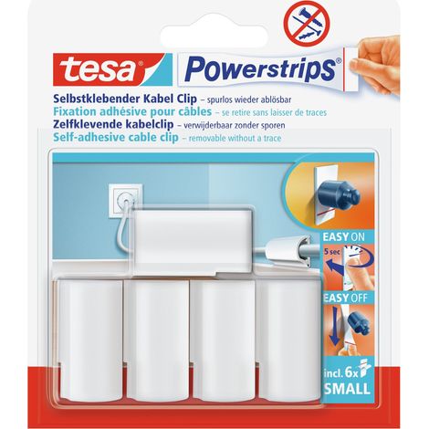 TESA 58035-00016-00 LOT DE 5 FIXATIONS POUR CÂBLES POWERSTRIPS AVEC 6 PETITS AUTOCOLLANTS DOUBLE-FACE (BLANC) (1/5)