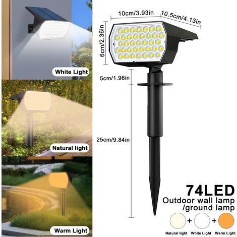 (Lot de 2 projecteurs solaires tricolores à 74 LED pour jardin, éclairage paysager extérieur RGB, étanche, pour porte d'entrée, cour ou garage) (1/5)