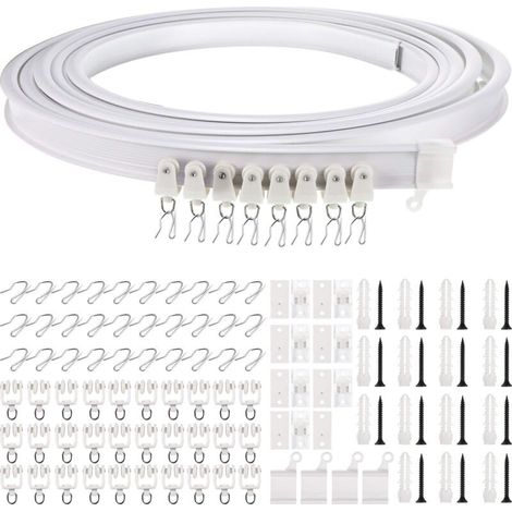 Ensemble de rails à rideaux pour plafond de maison, 5 m, montage par le haut, tringle de fenêtre pliable, convient aux rideaux à courbes droites, décoration d'intérieur (1/5)