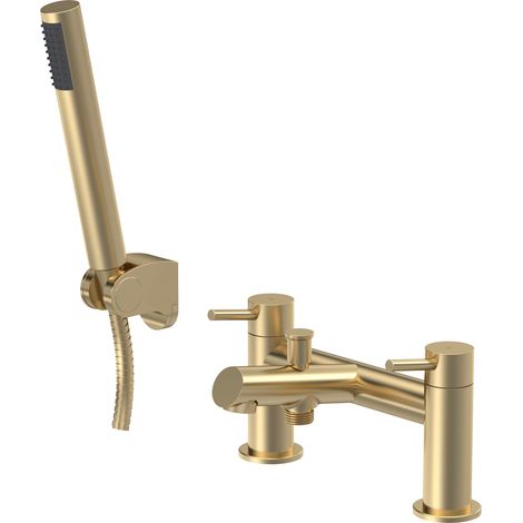 Balterley Wetley Modern Bathroom Deck-Mounted Bath Shower Mixer with Shower Kit, Brushed Brass Finish, 228 mm (1/2)