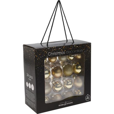 Glas-Christbaumkugeln in verschiedenen Größen, gold, 34 Stück (1/5)