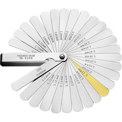 Präzisions-Dickenmessgeräte, Ventillehrensatz, 32 Messblätter mit metrischen/imperialen Markierungen zur Messung von Spaltbreiten/Dicken, Spaltbreite 0,04–0,88 mm (1/4)