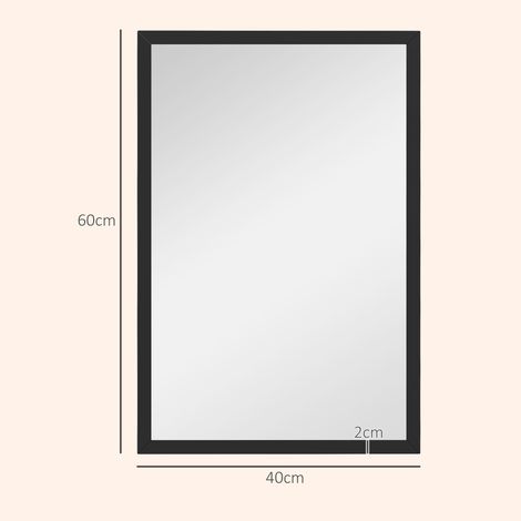 Miroir mural rectangulaire 60 x 40 cm, cadre en bois noir, idéal pour la salle de bain, salon ou chambre (1/5)