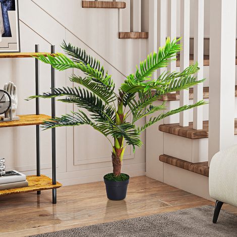 Palmier cycas artificiel 123 cm avec cache-pot, idéal pour intérieur et extérieur, décoration verte résistante.