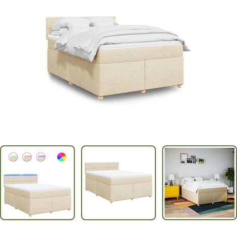 vidaXL LED-Beleuchtung -  Boxspringbett mit Matratze Creme 140x200 cm Stoff