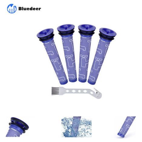 Lot de 4 pré-filtres pour Dyson V6 V7 V8 aspirateur lavable Replenishment Pré-filtre pour Dyson DC58 DC59 DC61 DC62 Animal Accessoire de remplacement  965661–01 Bluedeer (1/4)