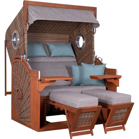 deVries Strandkorb ""PURE SEASIDE XL PE"" Des. 488 griseum Bullaugen 135x92x165 cm