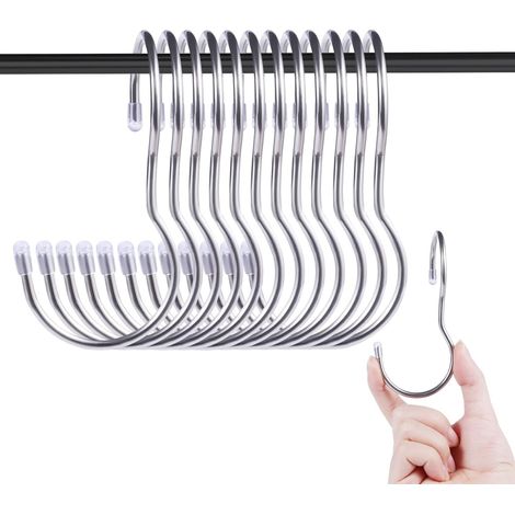 12pcs Crochets en Forme de S de 10cm, Crochet en S Crochet pour Penderie pour Suspendre des Accessoires des Outils des Ustensiles (Argent) (1/5)