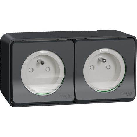 Mureva Styl - Double prise 2P+T précâblée horiz - saillie - IP55 - IK08 - gris