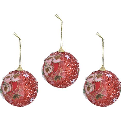 Lot de 3 boules de Noël en mousse à suspendre au sapin, pour décoration de fêtes et de fêtes (rouge). (1/5)