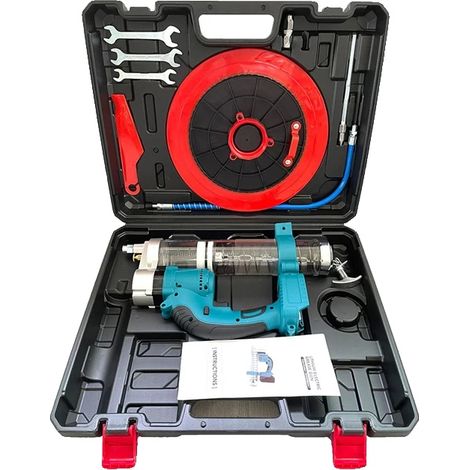 Pistola de engrase, presión máxima 69 MPa, potencia máxima 960 W, longitud de la manguera 50 cm, nivel de presión sonora 76 dB(A), capacidad de lubricante 410 gramos (1/5)