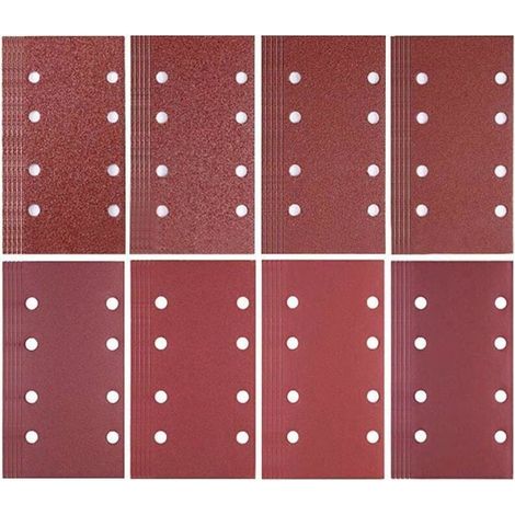 80 feuilles de papier de verre 8 trous de 93 x 185 mm (grains 40/60/80/120/180/240/320/400) pour ponceuses Bosch (1/4)