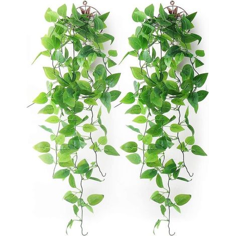 Set mit 2 künstlichen Hänge-Efeupflanzen mit grünen Blättern zur Dekoration von Haus, Garten, Schlafzimmer oder Hochzeit (1/5)