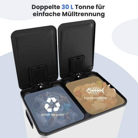 60 liter kuchenmulleimer mit zwei fachern - deckel mit soft close funktion