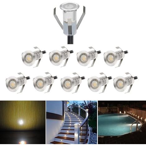 LED Recessed Outdoor Spotlight Mini Recessed Spotlights IP67 Waterproof Diameter 18 mm DC12 V Lighting for Garden Terrace Staircase Deck Wood Patio Indoor and Outdoor Decoration Warm (1/5)
