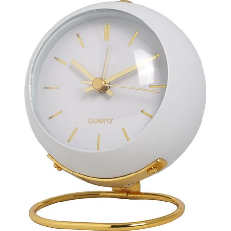 SIENTICE Alarm Clock, Small Retro Table Alarm Clock with Night Light, Silent Metal Alarm Clock for Kids and Bedrooms (White)