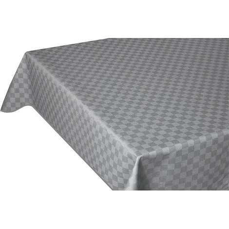 Tovaglia Cucina Antimacchia Bordata Cotone Resinato Morbido Quadretti Grigio - 140x140 cm