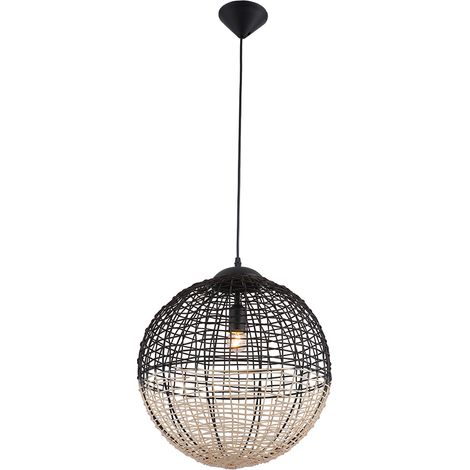 Suspension design Eros 130cm réglable métal noir et rotin LED (1/4)