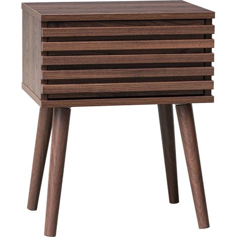 Scandi-style bedside table with grooved wooden effect, Madere, Walnut, 29x40x50.5 cm