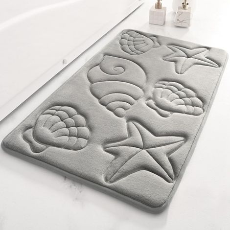Tapis de Bain en Mousse Mémoire Style Bord de Mer – Doux, Absorbant, Antidérapant, Lavable, Motifs Tapis d’Entrée ou Salle de Bain, gris 50x80cm (1/3)