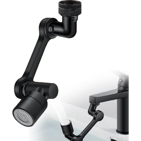 Embout de robinet pivotant à 1080 degrés - Adaptateur universel en laiton extenseur de robinet - Pour salle de bain et cuisine - Noir (1/5)