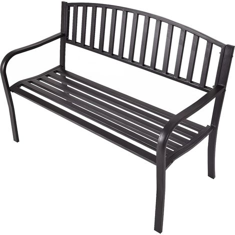 Goplus – Banc de jardin en acier noir – Siège ergonomique 2 places – Dimensions 127x60x87cm – Capacité 240kg – Installation facile (1/5)