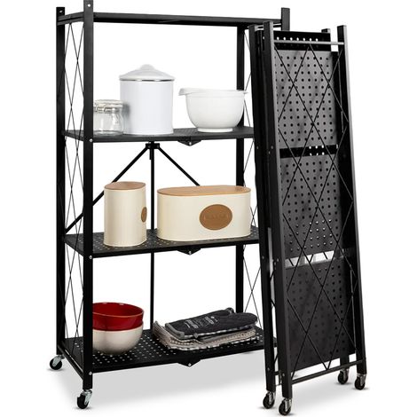 Scaffale Mobile Pieghevole 4 Livelli Con Ruote Girevoli Bloccabili (1/5)