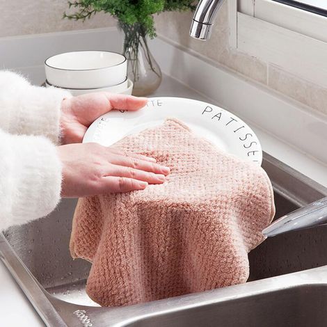 Serviettes douces et moelleuses, chiffon de nettoyage en molleton de corail, vaisselle de cuisine, absorbant l'eau, séchage rapide, polyvalent, non pelucheux, pour spa, hôtels, maison (1/5)