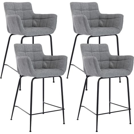 Wahson Tabouret de Bar en Tissu, Lot de 4 Chaise de Bar avec Accoudoirs Chaise Haute Cuisine pour Bar et Cuisine, Gris