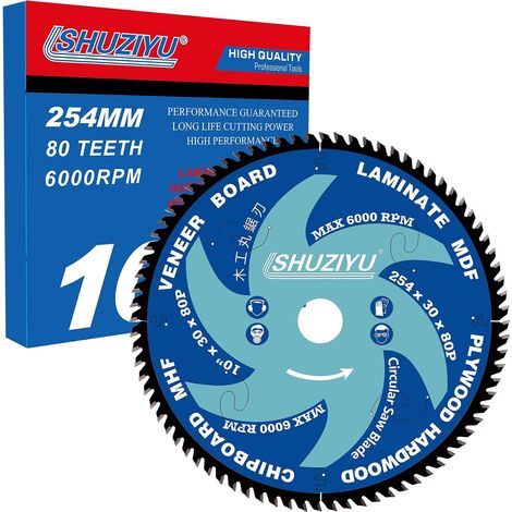 254mm 80T, Trait Fin 2.0mm, Trou Central 30mm, Lame De Scie Circulaire, Pour Couper Le Bois, Les Panneaux De Particules, Le MDF, Etc. (1/5)