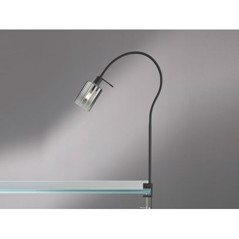 LED Klemmlampe  Rauchglas Schwarz, Schwanenhals Leselampe, Breite 8,5cm (1/3)