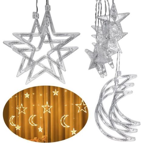 Guirlande lumineuse LED avec lune-étoile-rideau Maclean MCE418 Rideau lumineux lumières de Noël 120 LED 3000K blanc chaud 3W (1/4)