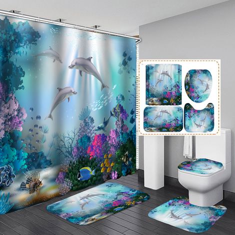Rideau de douche à motif requin personnalisé série 2, résistant à la moisissure et imprimé numériquement (1/4)