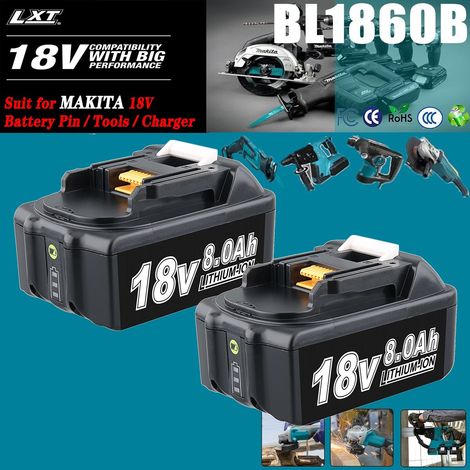 2Pack 8.0Ah BL1860B Li-on Batterie Remplacement pour Makita 18Volt Batterie Compatible avec Makita 18V BL1850B BL1840B BL1830B BL1815B BL1890B Outils électriques sans fil Battey (1/5)