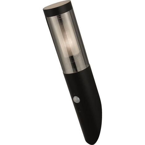 Außenwandlampe Edelstahl Bewegungsmelder E27 IP44 40 cm hoch Schwarz matt Rauchgrau länglich Modern