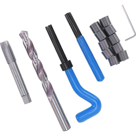 M12 x 1,25 Gewindereparaturset, hochfester Gewindeeinsatz zur Instandsetzung beschädigter Gewinde, blaue Farbe, komplettes Set. (1/5)