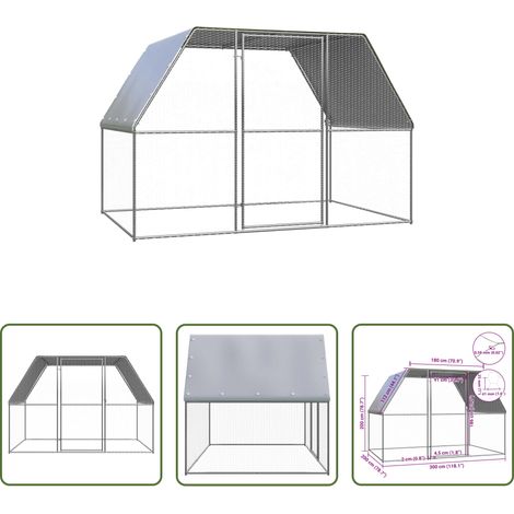 Enclos pour poules - Poulailler argenté et gris 3x2x2 m acier galvanisé (1/5)