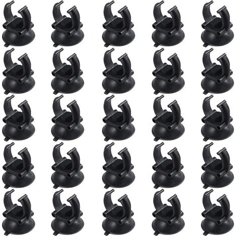 25 Saugrohrhalter für Aquarien, schwarze PVC-Kunststoffklemmen für Saugnäpfe. (1/4)