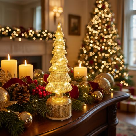 Albero di Natale a LED modello assortito, altezza 36 cm, colore oro (1/5)