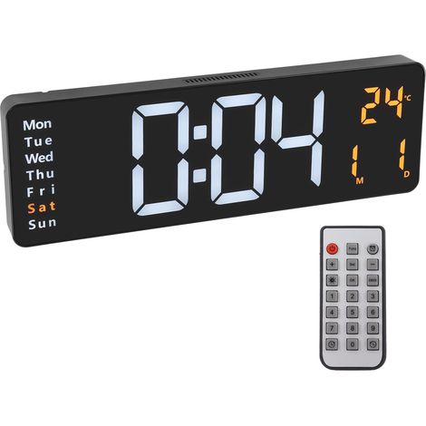 Horloge numérique LED murale grand écran avec télécommande, luminosité réglable sur 10 niveaux, affichage de la date et de la température