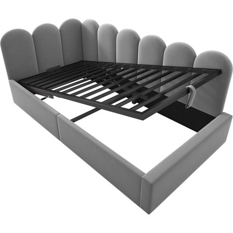 Cama diván 90 x 200 cm con almacenaje hidráulico en terciopelo gris, sin colchón (1/5)