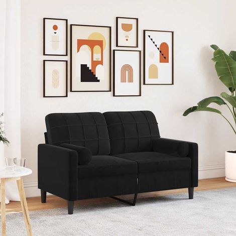 Canapé 2 places en velours noir avec 2 oreillers décoratifs, largeur d’assise 120 cm - PANGIVO (1/5)