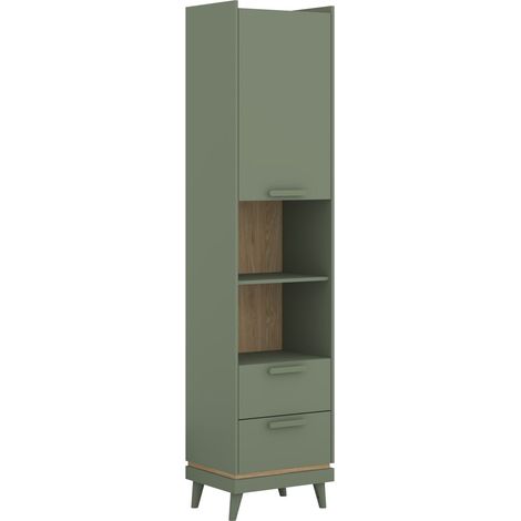 Estantería Fertalu 106, Verde + Roble, Con puertas, Cerrable, Con cajones, Aglomerado laminado, Número de puertas: 0, Número de cajones: 0, 215x50x40cm (1/5)