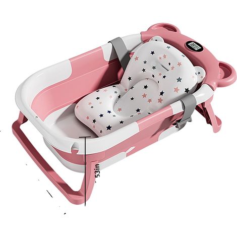 Vaschetta per neonati con termometro integrato, design portatile e pieghevole, colore rosa (1/2)