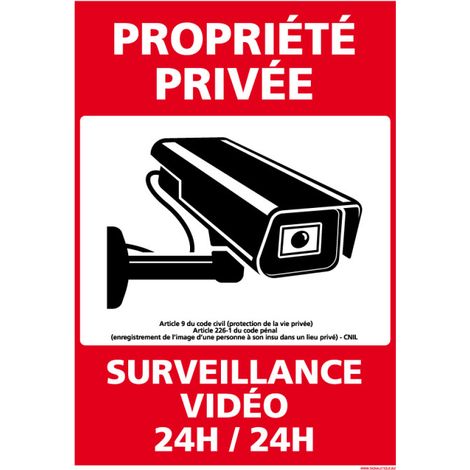 Signaletique.Biz France – Panneau de sécurité propriété privée – Surveillance vidéo 24h/24 – PVC 1 mm – 150 x 210 mm – Conforme à la loi sur la vie privée