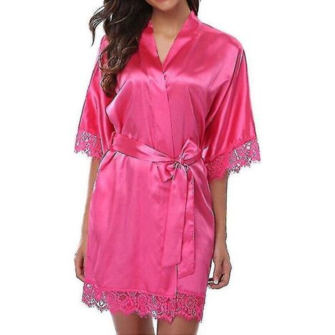 Satin-Morgenmantel für Braut, Brautjungfer, Kimono, Morgenmantel, Nachthemd, Bademantel - Rosa (1/4)