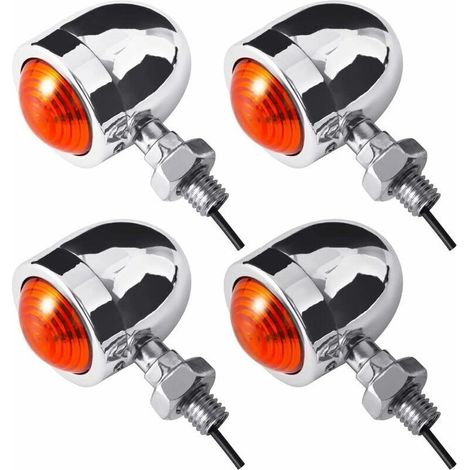 Silver Moto Mini clignotants Ampoules indicateurs avant / arrière Ambre / Jaune Adaptés pour Chopper Bobber Cafe Racer Moto (Pack de 4) (1/5)