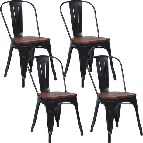 Confezione da 4 sedie industriali impilabili in acciaio e legno, 45x45x85 cm, Thinia Home