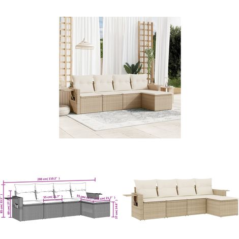 5-tlg. Garten-Sofagarnitur mit Kissen Beige Poly Rattan - Gartenmöbel - Sofasatz - Rattan Möbel - Outdoor Möbel - Lounge Set - Home & Living (1/3)