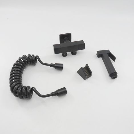 Doppelauslauf-Waschmaschinenarmatur aus schwarzem Edelstahl 304, Spritzpistolenset für Haushaltsarmatur mit einem Zulauf und zwei Ausläufen (1/5)